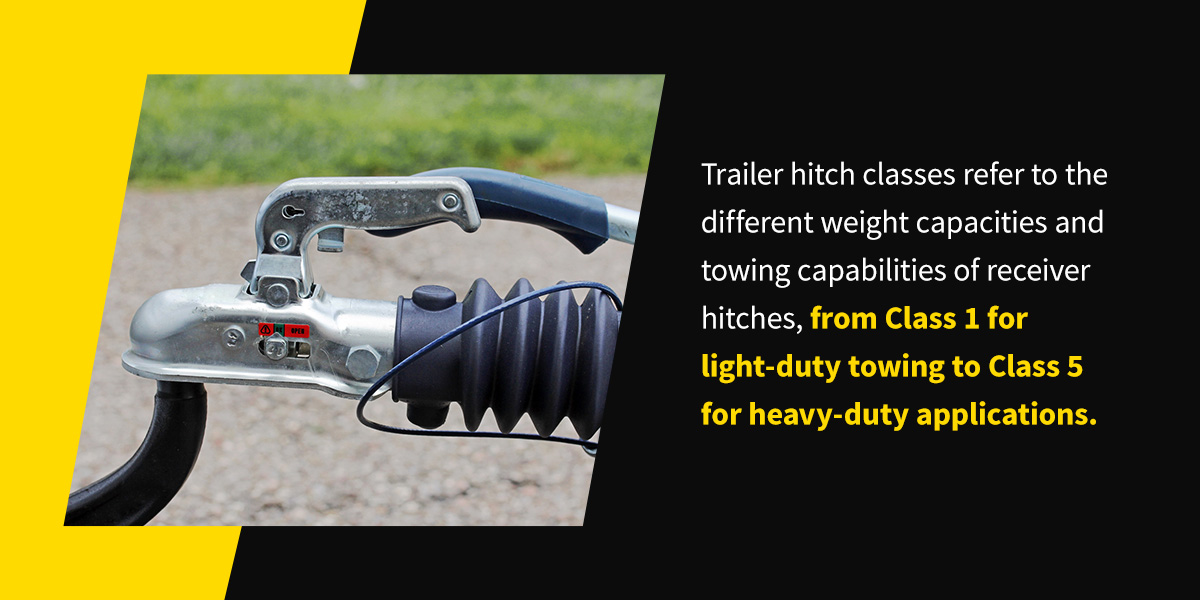 Trailer hitch classes refer to the different weight capacities and towing capabilities of receiver hitches.
