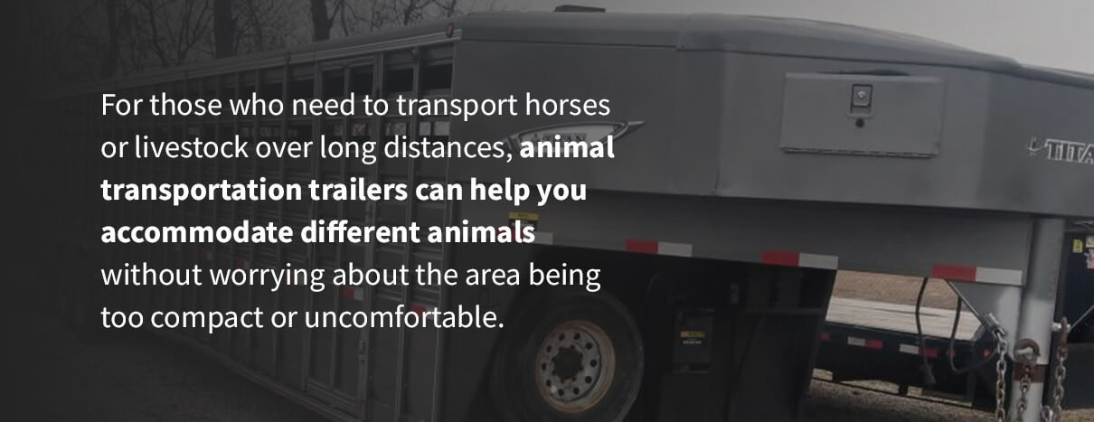 For those who need to transport horses or livestock over long distances, animal transportation trailers can help you accommodate different animals without worrying about the area being too compact or uncomfortable.